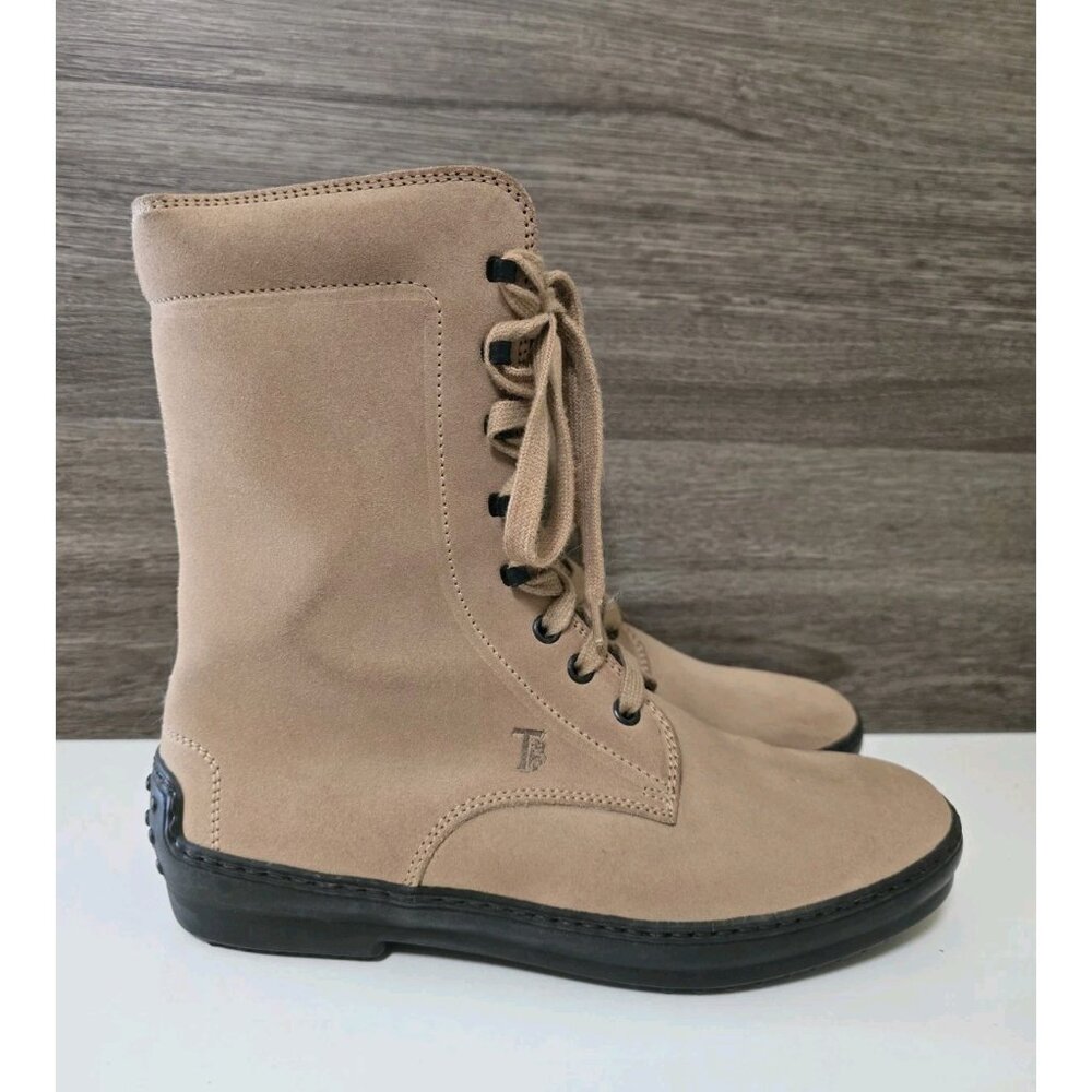 TODs Combat Ankle Boots‎ Beige Suede Womens Shoe Size US 8